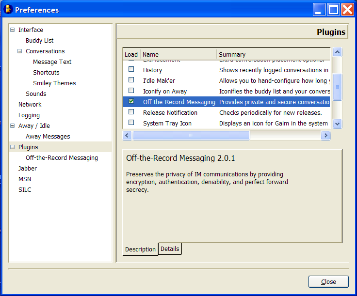 enabling the OTR plugin