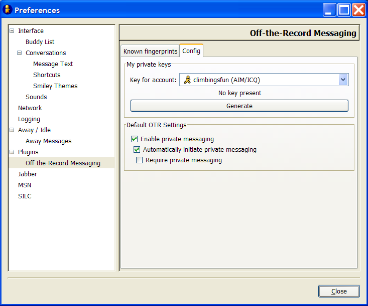 generating OTR keys